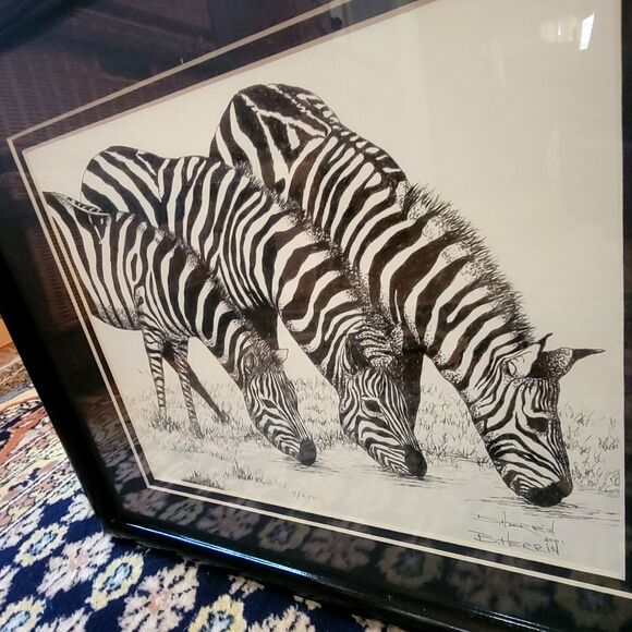 Original Lithograph in Pen & Ink, Zebras Drinking Signed Limited Edition #4/250 - Picture 16 of 16